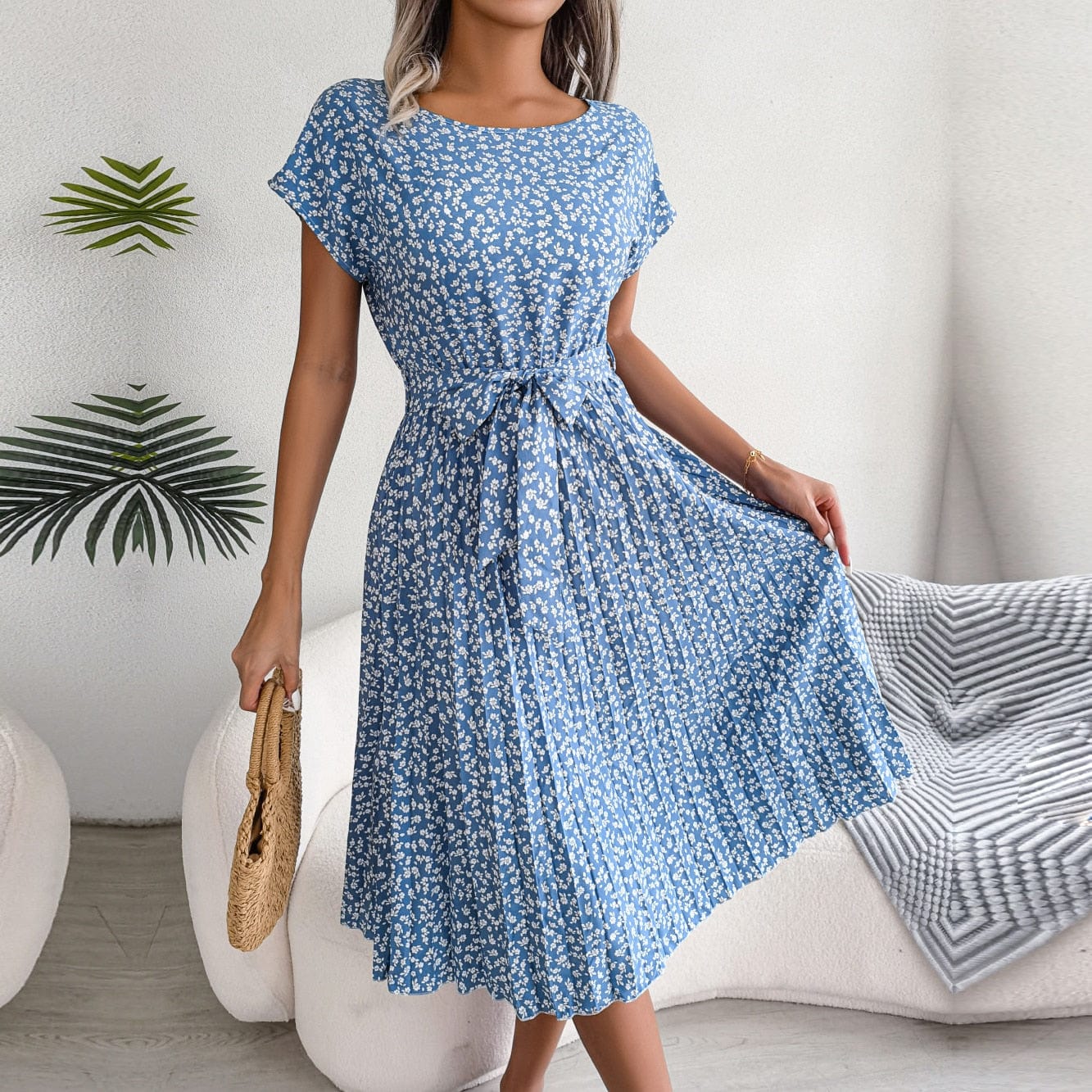 Robe d'été bohème bleu clair à pois Ibiza Vibe