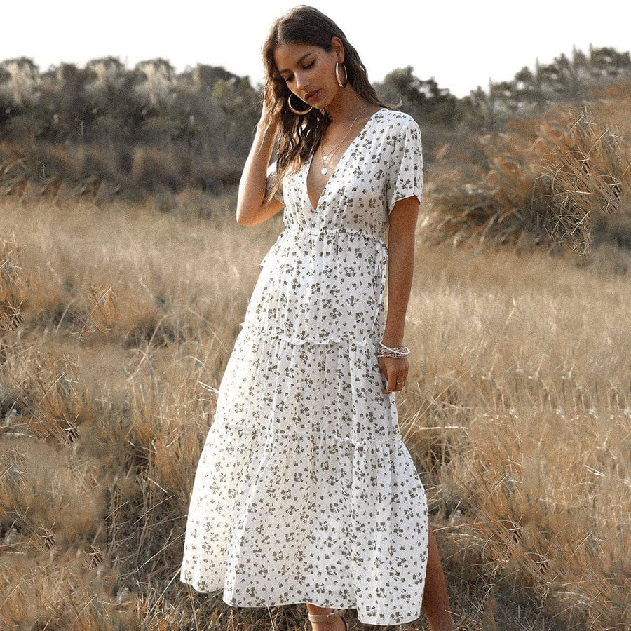 Robe d'été longue blanche à imprimé Ibiza Vibe