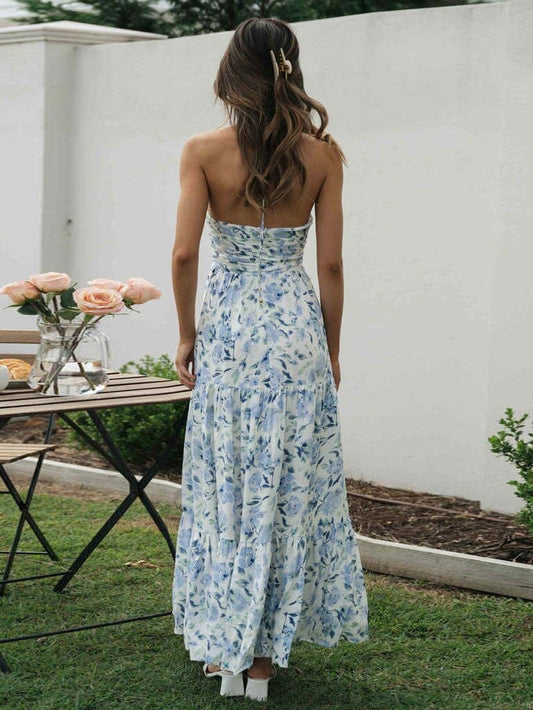 Robe d'été pour invitée de mariage, nuances bleues et col en V Ibiza Vibe