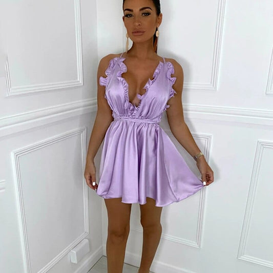 Robe d'été violette à col en V et dos ouvert Ibiza Vibe
