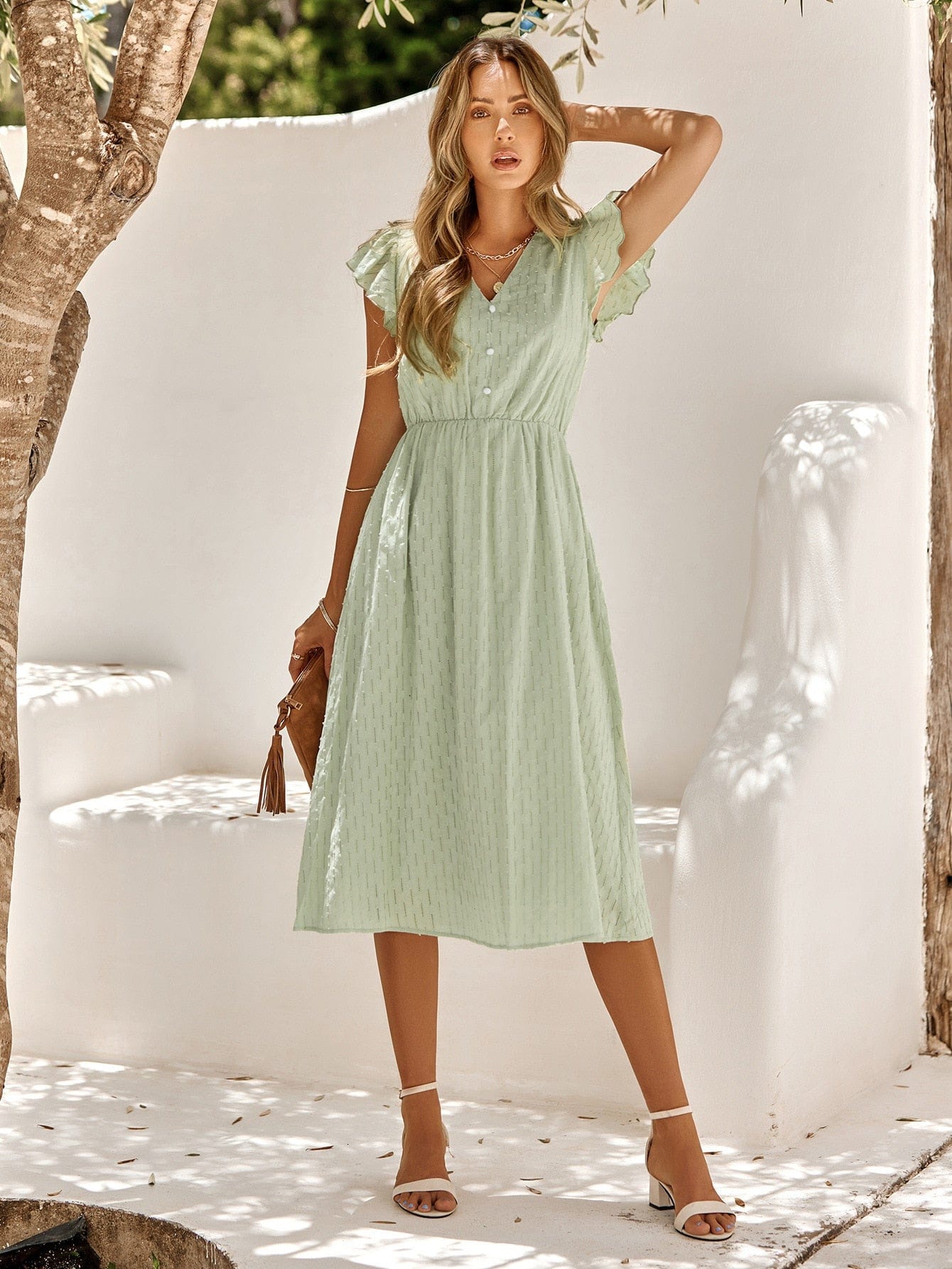 Robe d'invitée de mariage verte mi-longue Ibiza Vibe