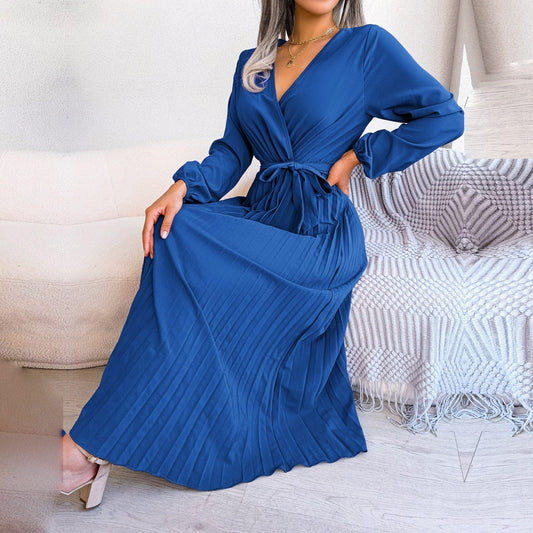 Robe de cocktail bleue à manches longues Ibiza Vibe