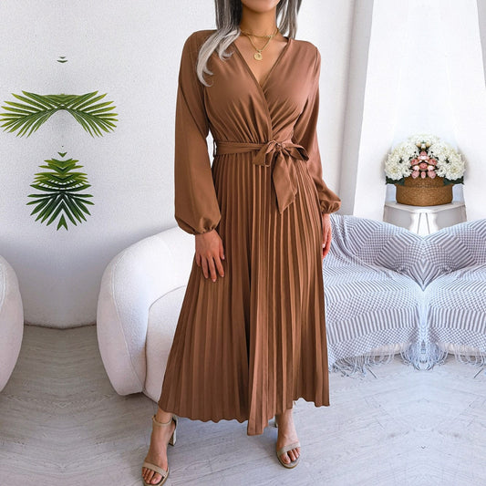 Robe de cocktail marron à manches longues Ibiza Vibe