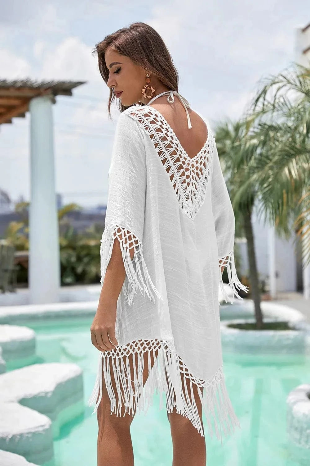 Robe de plage blanche bohème à franges Ibiza Vibe