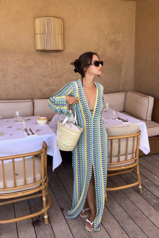 Robe de plage espagnole aérée avec fente ouverte Ibiza Vibe