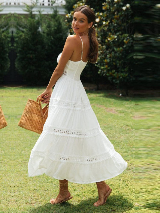 Robe de plage longue blanche à bretelles spaghetti Ibiza Vibe