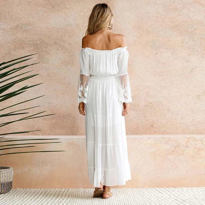 Robe de plage longue blanche bohème Ibiza Vibe