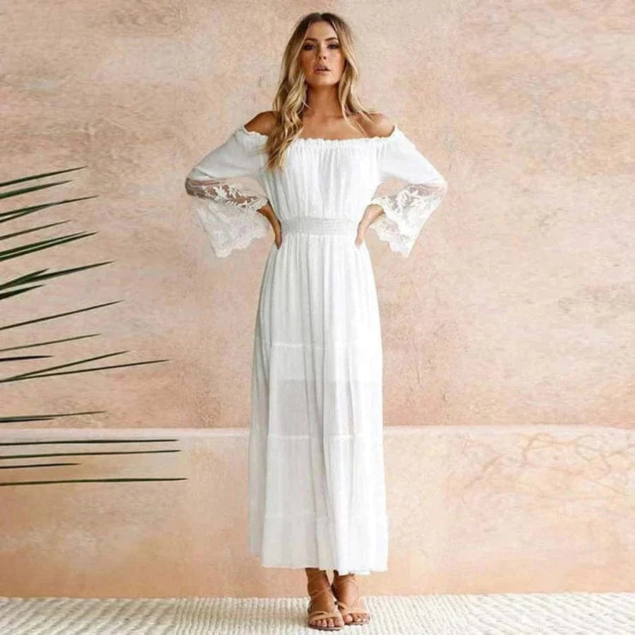 Robe de plage longue blanche bohème Ibiza Vibe
