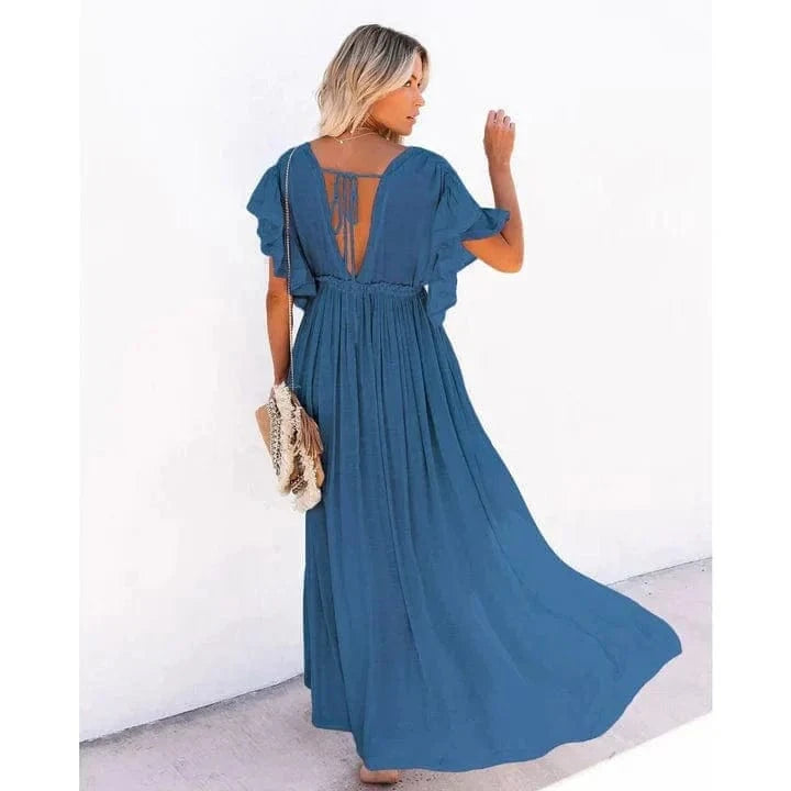 Robe de plage longue bleu marine bohème Ibiza Vibe