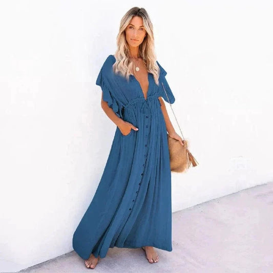 Robe de plage longue bleu marine bohème Ibiza Vibe