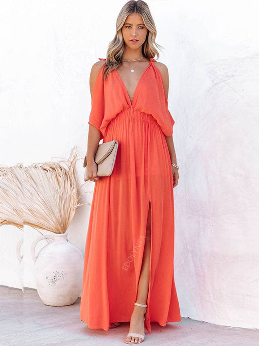 Robe de plage longue orange aérée bohème Ibiza Vibe