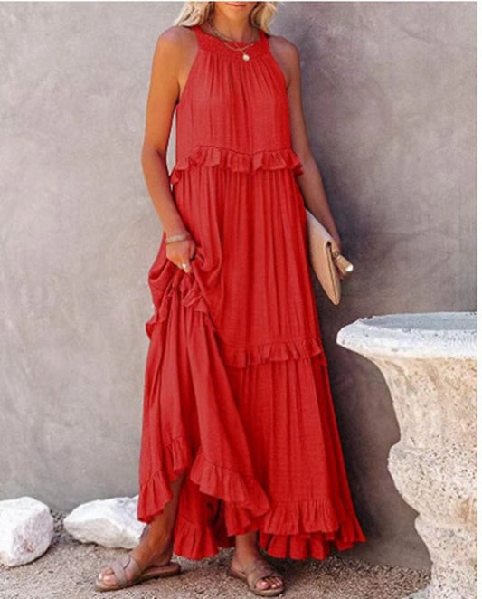 Robe de plage longue rouge à volants Ibiza Vibe