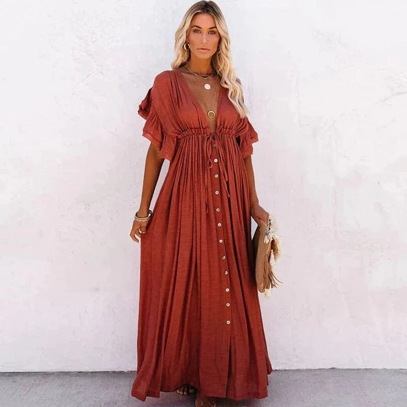 Robe de plage longue rouge Ibiza Vibe
