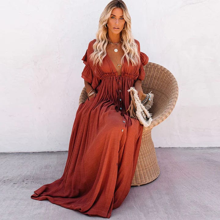 Robe de plage longue rouge Ibiza Vibe