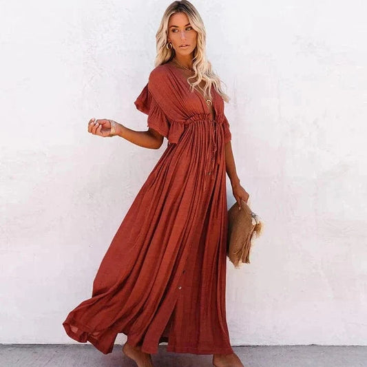Robe de plage longue rouge Ibiza Vibe