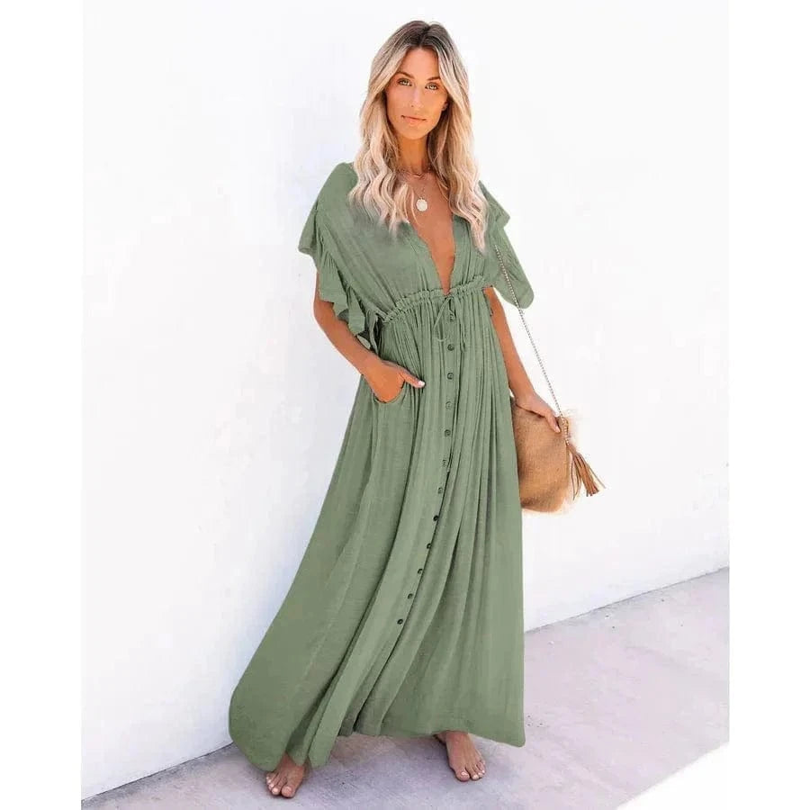 Robe de plage longue verte bohème Ibiza Vibe