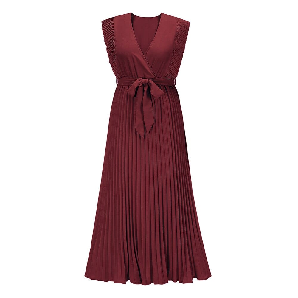 Robe de soirée bohème rouge foncé à col en V Ibiza Vibe