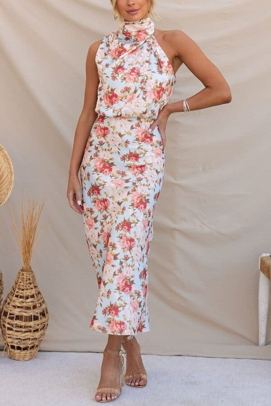 Robe élégante à col montant et imprimé floral Ibiza Vibe