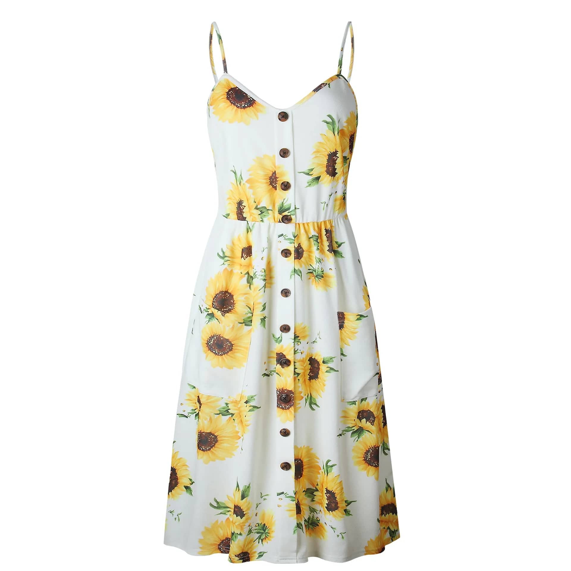 Robe fleurie jaune à bretelles spaghetti Ibiza Vibe