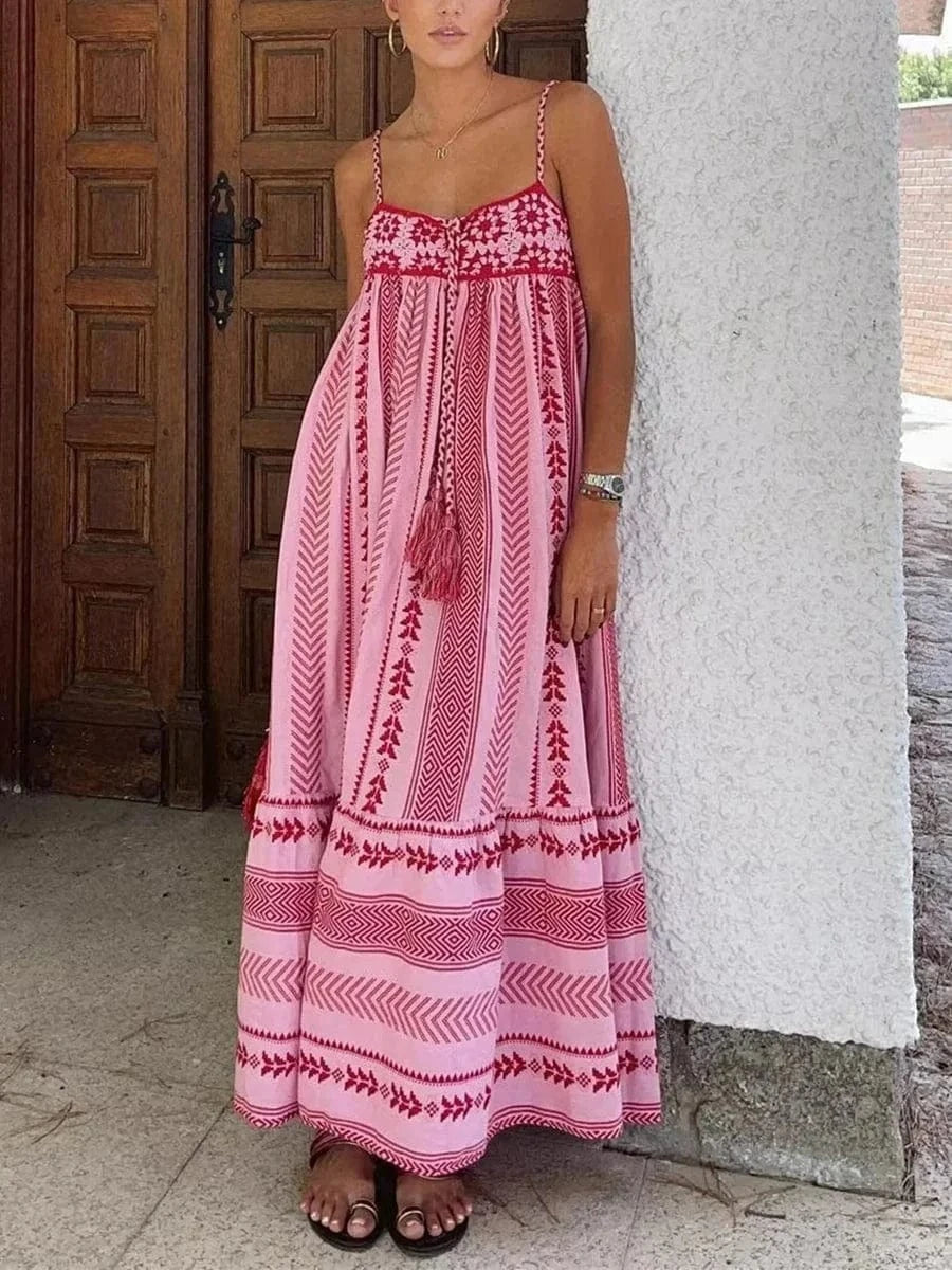 Robe longue à bretelles spaghetti en rose Ibiza Vibe