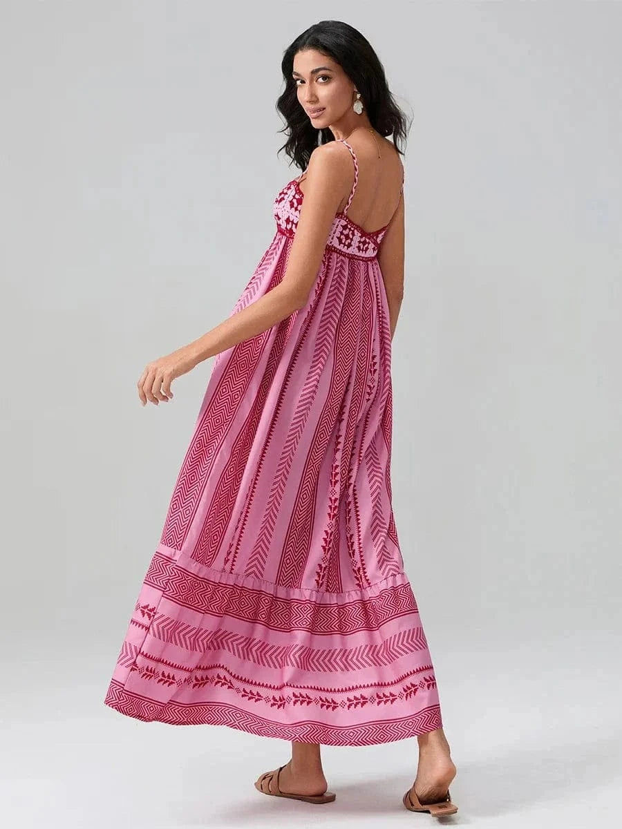 Robe longue à bretelles spaghetti en rose Ibiza Vibe
