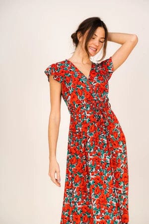 Robe longue à fleurs rouges Ibiza Vibe