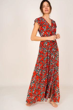 Robe longue à fleurs rouges Ibiza Vibe