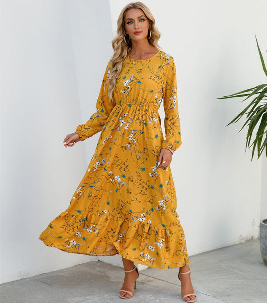 Robe longue à imprimé floral jaune bohème Ibiza Vibe