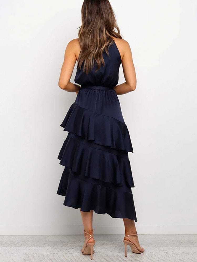Robe longue à volants et bretelles spaghetti Ibiza Vibe