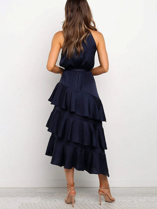 Robe longue à volants et bretelles spaghetti Ibiza Vibe