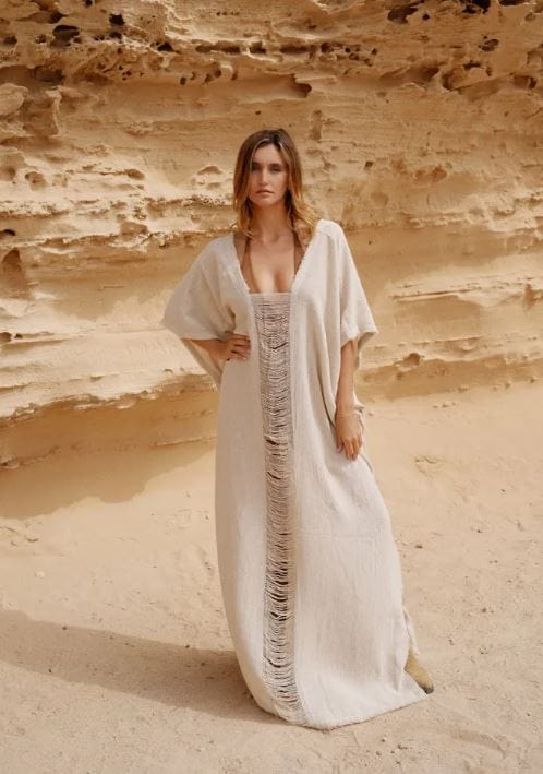 Robe longue aérée couleur sable style bohème Ibiza Vibe