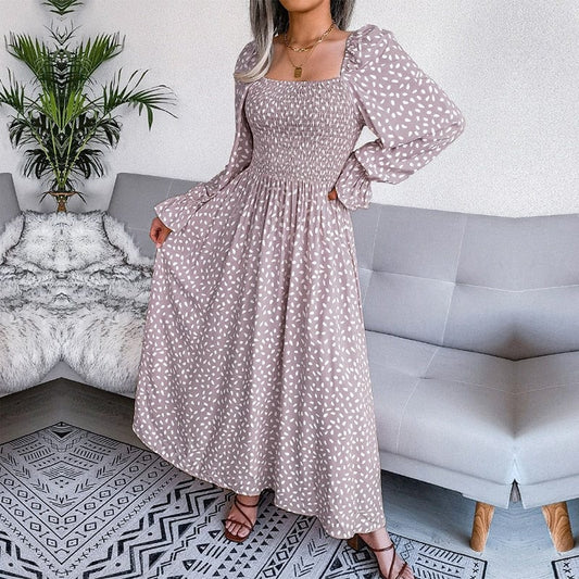 Robe longue beige élégante à manches longues Ibiza Vibe