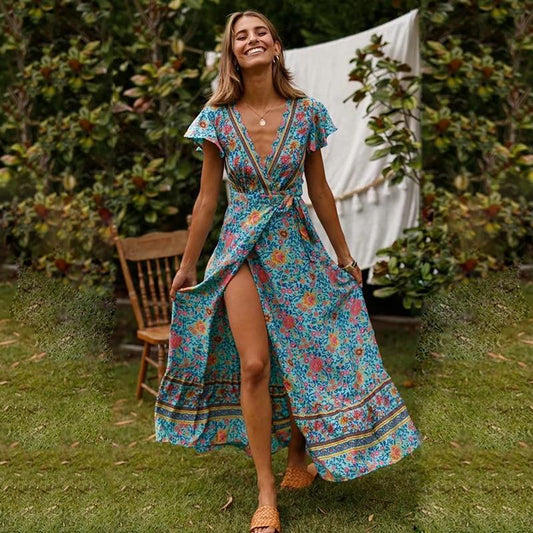 Robe longue bohème à fente haute Ibiza Vibe