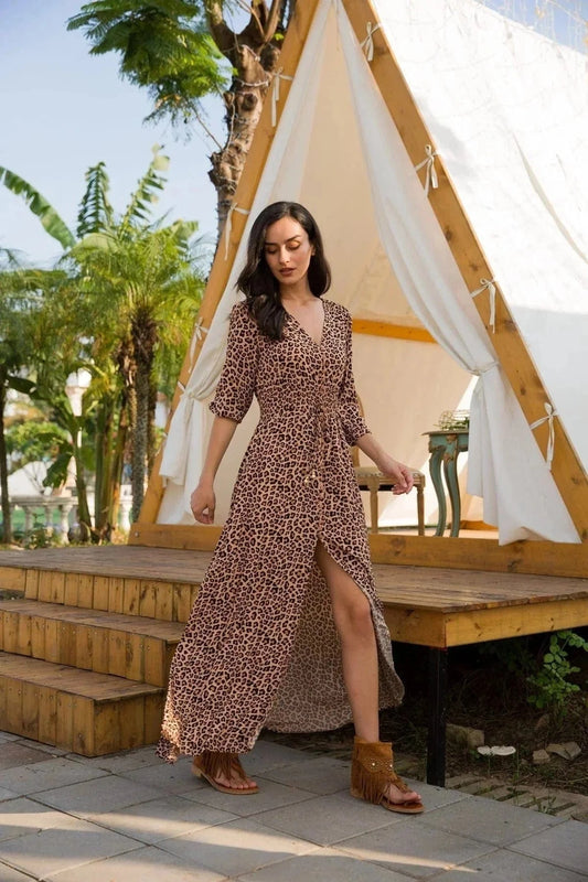 Robe longue bohème à imprimé léopard Ibiza Vibe