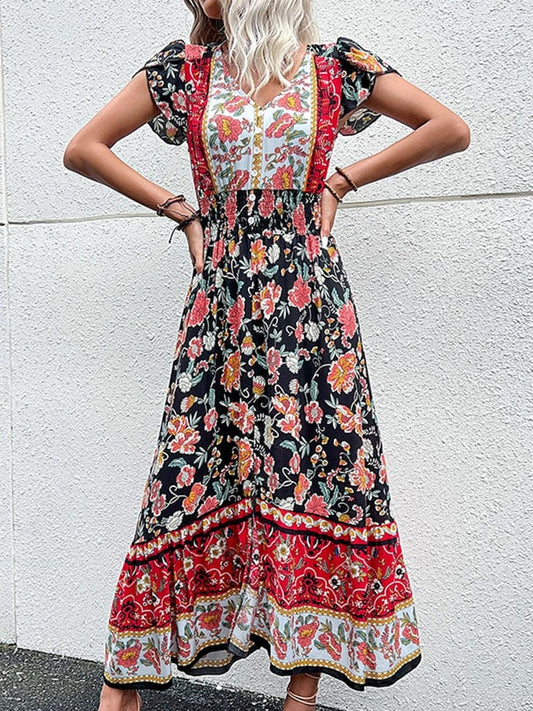 Robe longue bohème à imprimé style bohème et col en V Ibiza Vibe