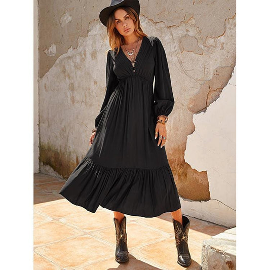 Robe longue bohème à volants noire Ibiza Vibe