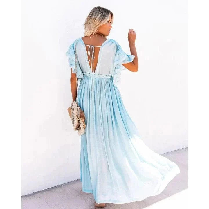 Robe longue bohème bleu clair Ibiza Vibe