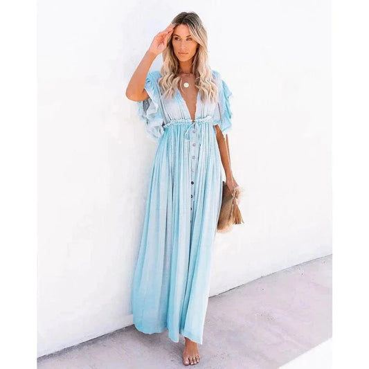 Robe longue bohème bleu clair Ibiza Vibe