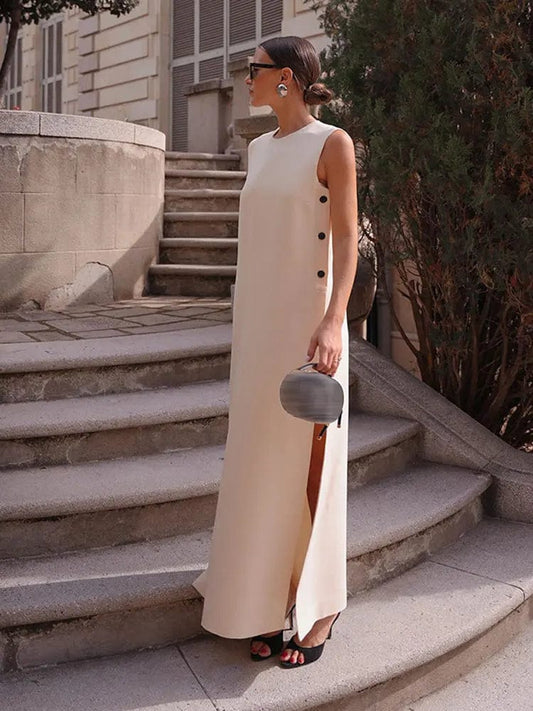 Robe longue bohème chic blanc crème avec fente Ibiza Vibe