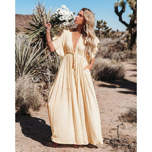 Robe longue bohème couleur crème Ibiza Vibe