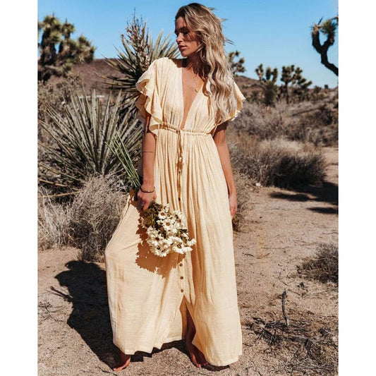 Robe longue bohème couleur crème Ibiza Vibe