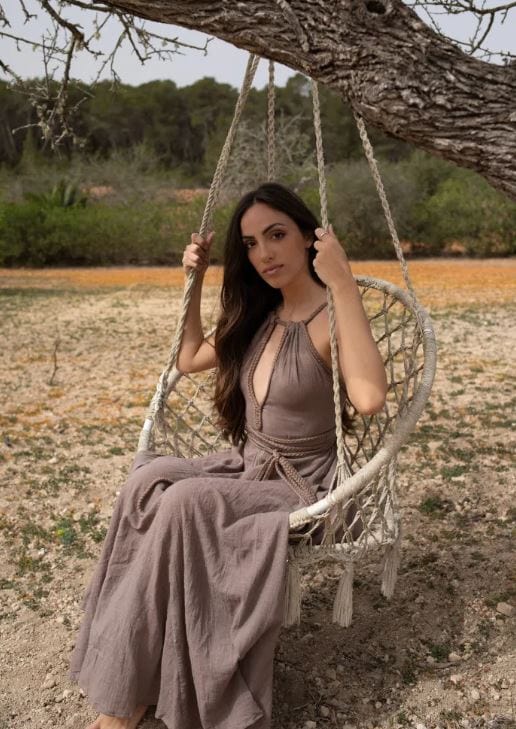 Robe longue bohème marron à franges Ibiza Vibe