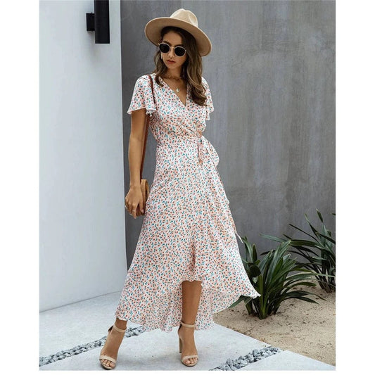 Robe longue bohème rose à imprimé Ibiza Vibe