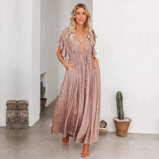 Robe longue bohème taupe Ibiza Vibe
