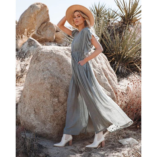 Robe longue bohème verte/grise Ibiza Vibe