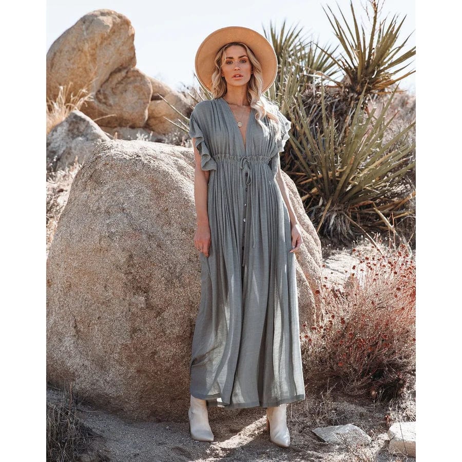Robe longue bohème verte/grise Ibiza Vibe