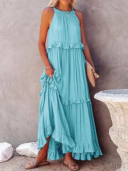 Robe longue d'été ample bleu clair pour les fêtes Ibiza Vibe