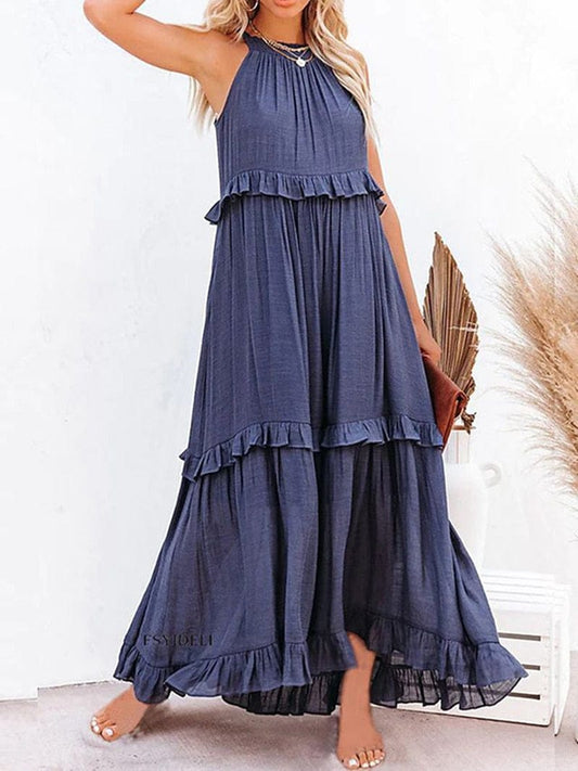 Robe longue d'été ample bleu marine Ibiza Vibe