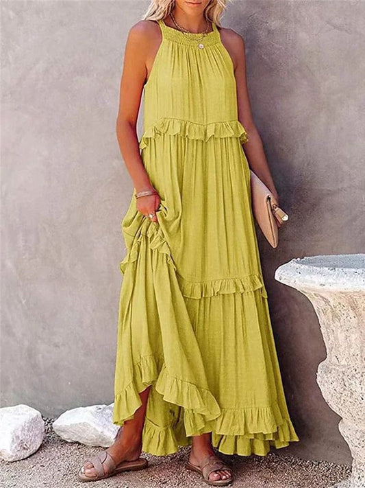 Robe longue d'été ample jaune festive Ibiza Vibe