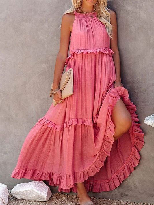 Robe longue d'été ample rose festive Ibiza Vibe